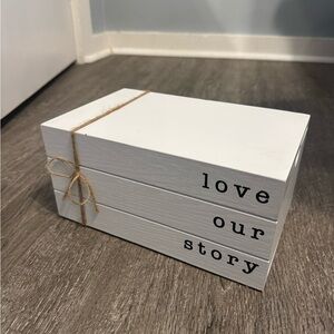 White Decorative Book Stack with Jute Accent